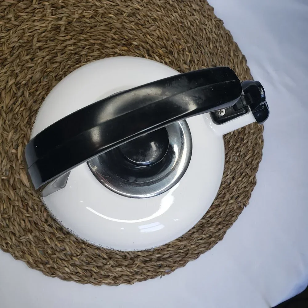 Mikasa Parisian Scenes Whistling‎ Tea Kettle Pot Enameled White Black